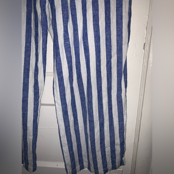 J. Crew‎ factory Linen-cotton paper-bag pant | blue and white striped | size 4 - Picture 11 of 15